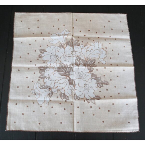 6 Vintage Cotton Floral Napkins Tan White Brown Flowers - Picture 4 of 4